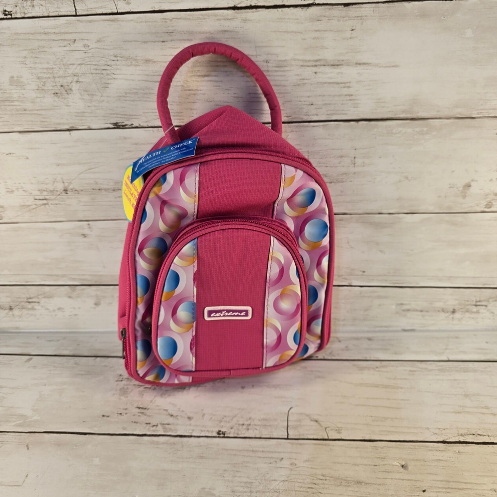 Extreme Pink Geometric Circle Insulated Lunch Bag and Matching Snack Pouch Set
